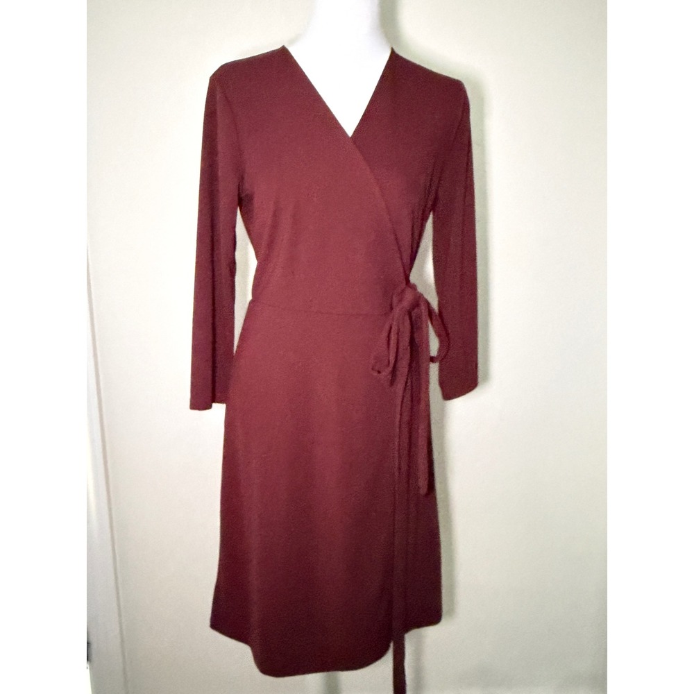Ann Taylor Burgundy Long Sleeve Jersey Wrap Dress Size 4